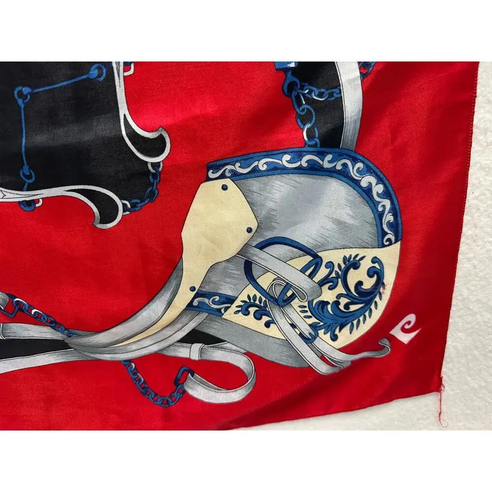 Pierre Cardin Vintage Designer Silk Scarf Equestrian Tack Print